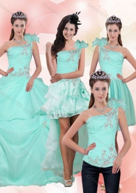 2015 Apple Green Quince Dress with Beading and Appliques