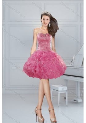 2015 Brand New Coral Red Sweet 16 Dresses with Beading and Ruffles