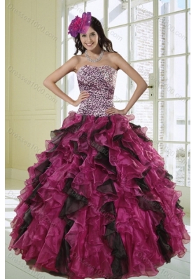 2015 Classical Strapless Multi Color Quinceanera Dress with Leopard Print