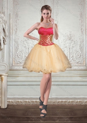 2015 Gold Strapless Quince Dress with Beading and Embroidery