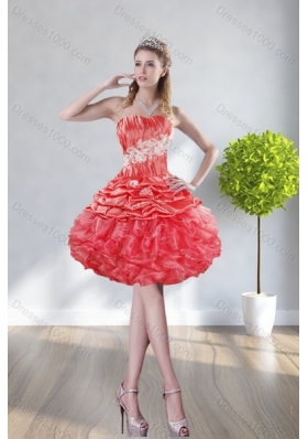 2015 GorgeousWatermelon Red Quinceanera Dresses with Appliques and Ruffles