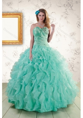 2015 New Style Aqua Blue Quinceanera Dresses with Beading and Ruffles