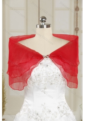 2015 New Style Strapless Appliques and Ruffles Quinceanera Dresses in Watermelon Red