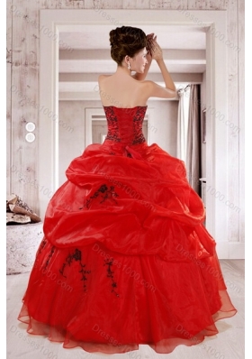 2015 Perfect Red Quinceanera Dresses with Appliques and Pick Ups