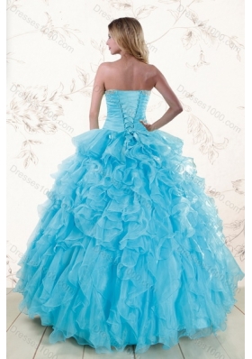 Baby Blue 2015 Prefect Sweet 16 Dresses with Beading and Ruffles