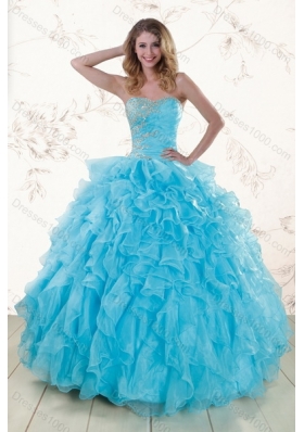 Baby Blue 2015 Prefect Sweet 16 Dresses with Beading and Ruffles