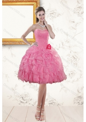 Beautiful Baby Pink Quince Dresses with Beading and Ruffles