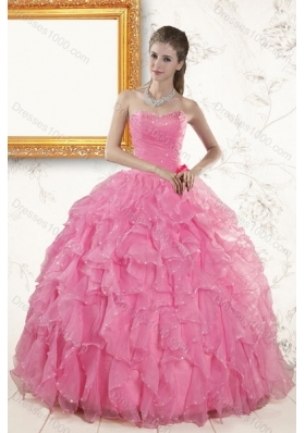 Beautiful Baby Pink Quince Dresses with Beading and Ruffles