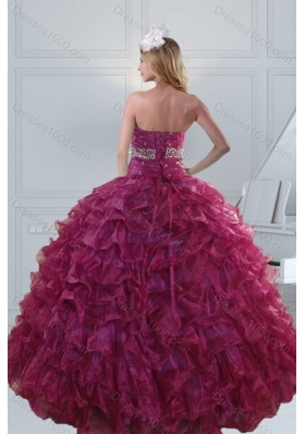 Beautiful Beading and Ruffles Quinceanera Dresses in Burgundy