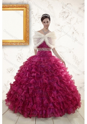 Beautiful Beading and Ruffles Quinceanera Dresses in Burgundy