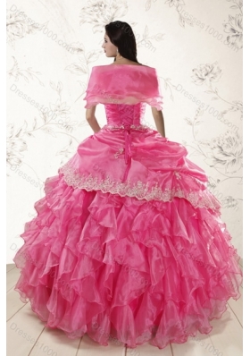 Beautiful Ruffles and Appliques Quince Dresses in Hot Pink