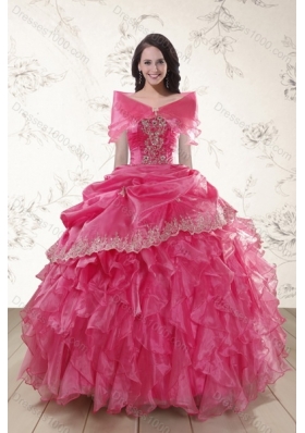 Beautiful Ruffles and Appliques Quince Dresses in Hot Pink