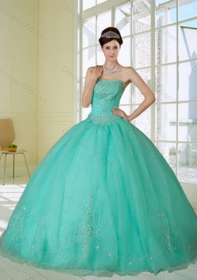 Fashionable Apple Green Strapless Quince Dress with Appliques and Beading for 2015