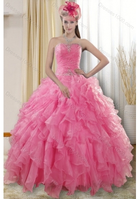 Pretty Rose Pink Quince Dresses with Ruffles and Beading for 2015