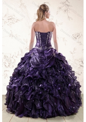 Purple Sweetheart Floor Length Quince Gowns Embroidery and Ruffles