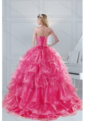 2015 Designer Pink Strapless Sweet 15 Dresses with Beading and Ruffles