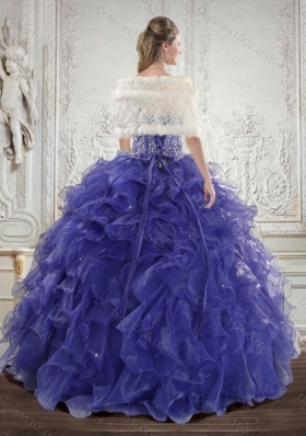 Designer Royal Blue Quince Dresses with Beading and Ruffles for 2015