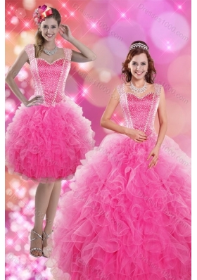 2015 Designer Hot Pink Quinceanera Dresses with Beading and Ruffles