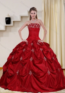 2015 Detachable Floor Length Strapless Sweet 16 Dress with Embroidery and Pick Ups