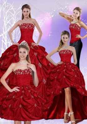 2015 Detachable Floor Length Strapless Sweet 16 Dress with Embroidery and Pick Ups