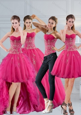 2015 Detachable Hot Pink Sweetheart Quinceanera Dress with Appliques and Beading