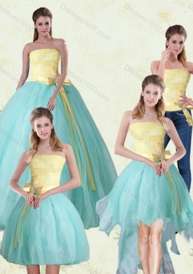 2015 Detachable Strapless Floor Length Multi Color Quinceanera Gown with Bowknot