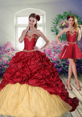 Designer 2015 Sweetheart Wine Red Brush Train Quinceanera Dress with Beading