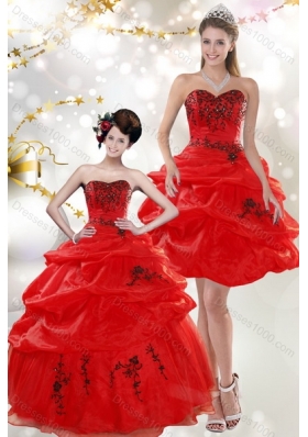 Detachable Beautiful Strapless Red Quinceanera Dresses with Appliques and Pick Ups