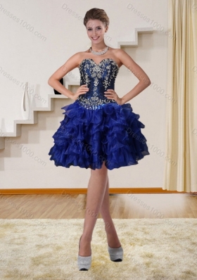 Detachable Navy Blue Sweetheart Quinceanera Dress with Embroidery and Ruffles