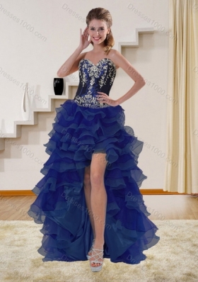 Detachable Navy Blue Sweetheart Quinceanera Dress with Embroidery and Ruffles