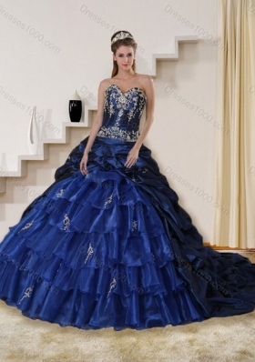 Detachable Navy Blue Sweetheart Quinceanera Dress with Embroidery and Ruffles