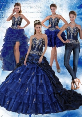 Detachable Navy Blue Sweetheart Quinceanera Dress with Embroidery and Ruffles