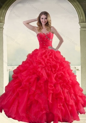 Detachable Red Strapless Quinceanera Dress with Ruffles and Beading