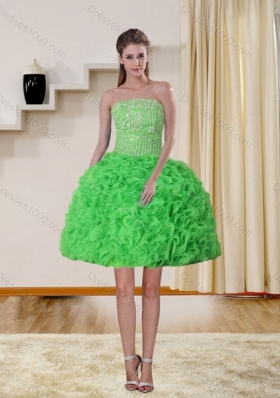 Detachable Spring Green Strapless Quinceanera Dress with Beading and Ruffles