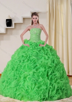 Detachable Spring Green Strapless Quinceanera Dress with Beading and Ruffles