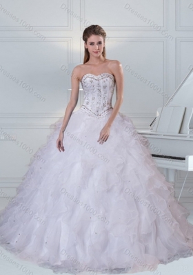 Detachable White Sweetheart 2015 Quinceanera Dress with Ruffles and Beading