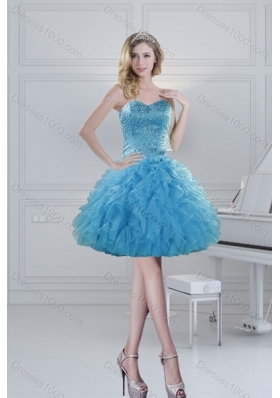 2015 Detachable Baby Blue Quince Dresses with Beading and Ruffles