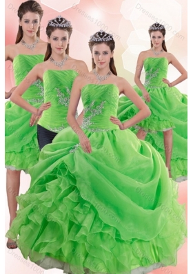 2015 Detachable Spring Green Quince Dresses with Pick Ups and Beading