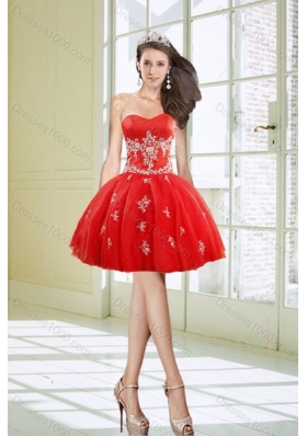 2015 Exquisite and Detachable Strapless Red Quince Dresses With Appliques