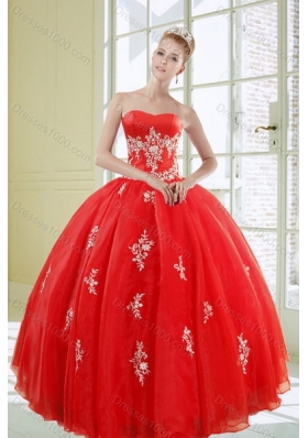 2015 Exquisite and Detachable Strapless Red Quince Dresses With Appliques