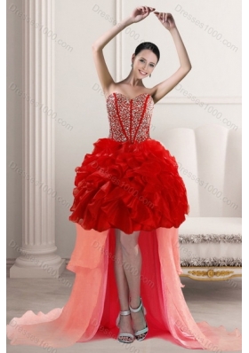 2015 Fashionable and Newest Beading and Ruffles Quince Dress in Red