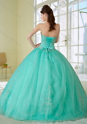 2015 Fashionable Appliques and Beading Quinceanera Dress in Apple Green