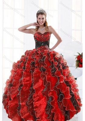 2015 Fashionable Beading and Ruffles Multi Color Dresses for Quince