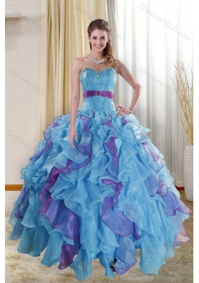 2015 Fashionable Multi Color Dresses for Quince with Ruffles and Beading