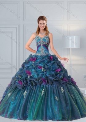 2015 Fashionable  Multi Color Quinceanera Gown with Hand Made Flower and Pick Ups