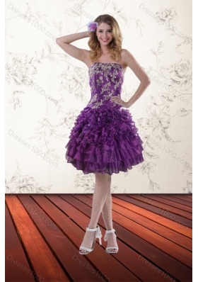 2015 Fashionable Purple Dresses for Quince with Appliques and Ruffles