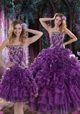 2015 Fashionable Purple Dresses for Quince with Appliques and Ruffles