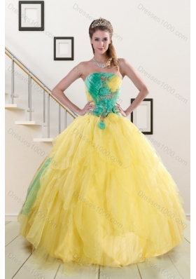 2015 Fashionable Ruching Quinceanera Dresses in Yellow and Green