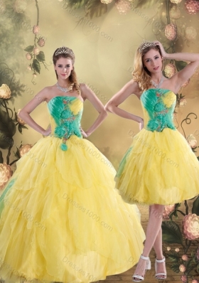 2015 Fashionable Ruching Quinceanera Dresses in Yellow and Green