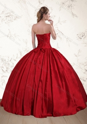 2015 Fashionable Strapless Beaded Floor Length Quinceanera Dress in Red